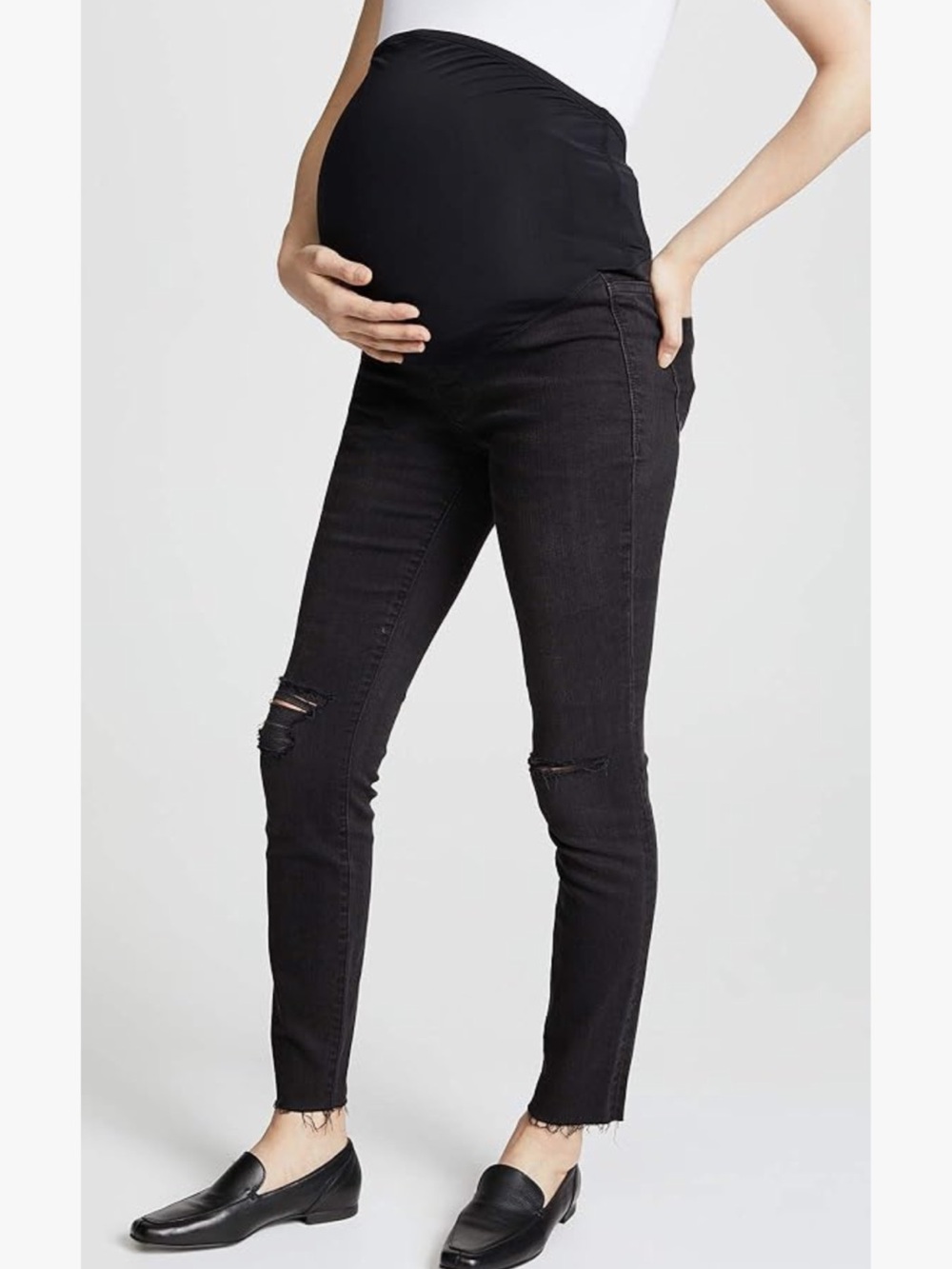 Madewell Maternity Distressed Black Stretch Skinny Jeans with Over-Belly Panel